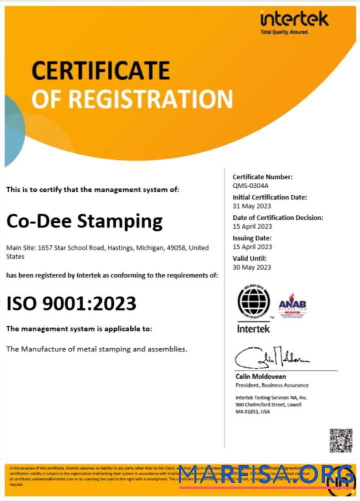 Blank USA Intertek certificate of registration Word and PDF template